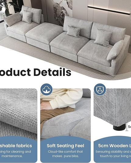 WJShome Cloud Couch Modular Sectional Sofa,82.68" Oversized LoveSofa, Down Filled Convertible Wide Seater for Living Room Set, Covers Washable&Replaceable,Grey