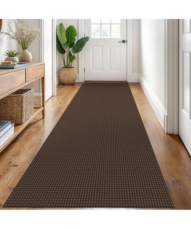 KOZYFLY Runners for Hallways 3x8 ft Washable Kitchen Runner Non Slip Rubber Backed Hall Runners Cotton Entryway Runner Rugs Floor Carpet for Indoor Backdoor Bedroom Kitchen, Reddish Brown/Coffee