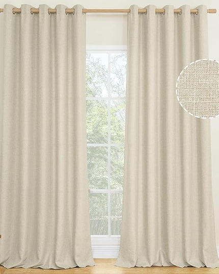 LAMIT Natural Beige Linen Curtains for Bedroom, 84 inches Grommet Thermal Insulated Thick Burlap Farmhouse Neutral Curtains Noise Reducing Light Filtering Drapes for Living Room, 2 Panels, W60 x L84