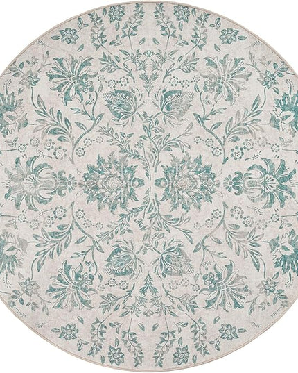 jinchan Torino Classic Floral Round Rug 6ft Vintage-Inspired Design 6’Circle Rug Machine Washable Ultra-Thin Low-Pile Non-Slip Indoor Carpet for Bedroom Dining Room Living Room Entryway