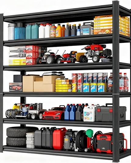 Storage Shelves, Garage Metal Shelving Unit, Adjustable, Double-Layer Column with Reinforced Ribs, Heavy-Duty, Capable of Bearing 600-3600 lbs (Black, 45''W*20''D*82''H, 6-Tier)