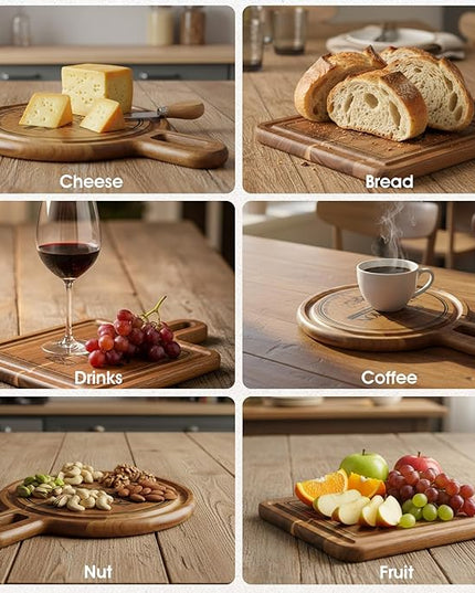 Acacia Wood Charcuterie and Cheese Board Set, 2-Piece Mini Serving Boards for Cheese, Fruit, Nuts, Treats & Appetizers – Elegant Snack Boards for Entertaining & Gift Giving