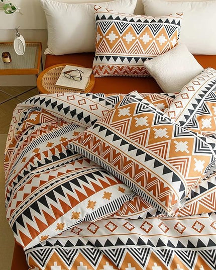 Luxlovery Aztec Orange Comforter Set Twin Boho Geometric Bedding Set Beige Black Multicolor Farmhouse Blanket Quilts Soft Rustic 3PCS Comforter Set