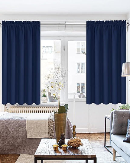 DWCN Blackout Curtains 63 Inch Length for Bedroom 2 Panels Set, Room Darkening Insulated Thermal Drapes for Living Room, Rod Pocket Window Treatment for Kids Boys Room (W52 x L63 Inch, Navy Blue)