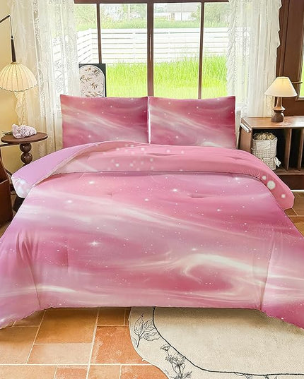 Full Size Bedding Sets Kids Bedding Sets for Girls, Galaxy Bedding 5 Pieces Bed in A Bag Full Size, Glitter Colorful Comforter for Girls