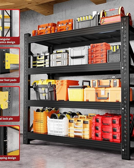 5000LBS Heavy Duty Garage Shelving 59" W Garage Storage Shelves 4-Tier Metal Adjustable Shelf Unit Storage Rack for Basement Supermarket Warehouse 59" W x 24" D x 78" H Black