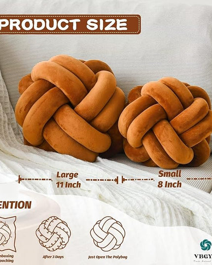 Knot Pillow Ball, Soft Home Decorative Throw Pillows Cushion, Round Changeability Knotted Pillows, Modern Home Handmade Cushions for Bedroom, Sofa, Couch (8 Inch, Caramel)
