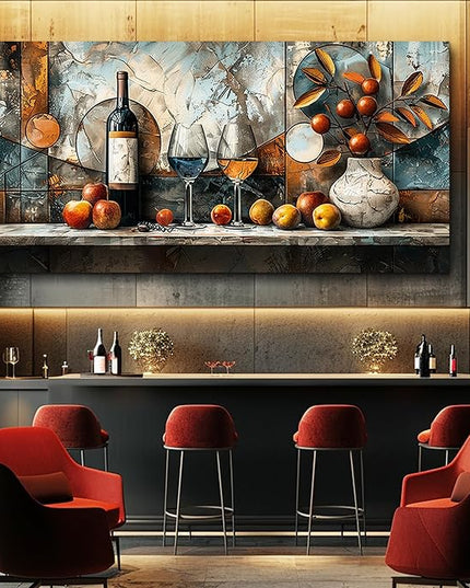 XIGUANGART Wine Bottle Still Life Wall Art, Kitchen Large Canvas Paintings,Dining Room Walls Artwork Abstract Pictures Wall Decor for Living Room Bar Art Prints Modern Home Decorations Ready To Hang