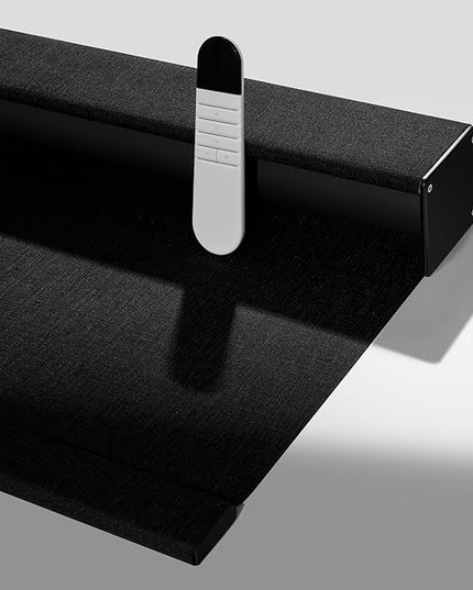 Boolegon Motorized Roller Blinds with Remote Control, Blackout Linen Fabric-Matched Automatic Roller Shades for Windows, Rechargeable Electric Window Shades for Home, Office, Black, Custom Now