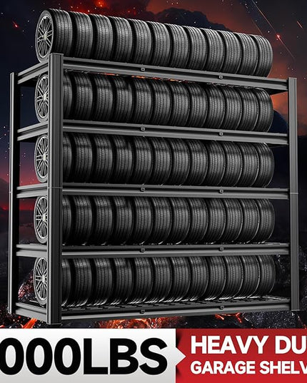 5-Tier 60”W x 24”D x 78”H Garage Shelving Adjustable Metal Storage Shelves 3000LBS Garage Shelving Heavy Duty Utility Shelf Unit Storage Racks for Warehouse(Black)