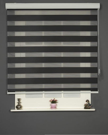 Shadesu Custom Size Zebra Blinds for Windows, 40" W x 72 H, Black, Dual Layer Free-Stop Zebra Shades, Light Control for Day and Night, Sheer Blinds for Indoor Windows, Bedroom, Kitchen