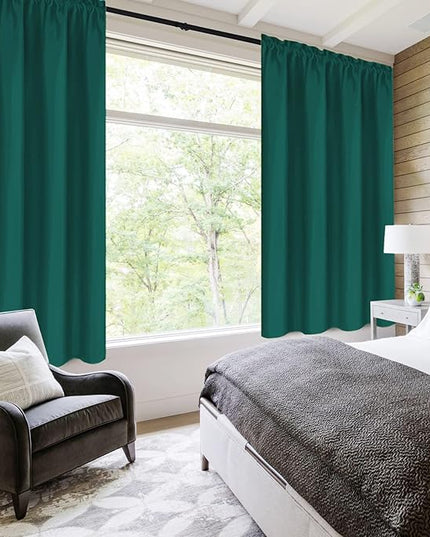 DWCN Blackout Curtains Thermal Insulated, Energy Saving & Noise Reducing Bedroom and Living Room Curtains, Hunter Green, W 42x L 63 Inch, Set of 2 Rod Pocket Curtain Panels