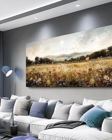 KELIYUAN Canvas Wall Art For Kitchen Dining Room Vintage Decor, Lawn Paintings With Flowers Wall Decor Prints Home Office Living Room Bedroom Decoration Home Decor, Can Be Hung Directly 20 "X 40"