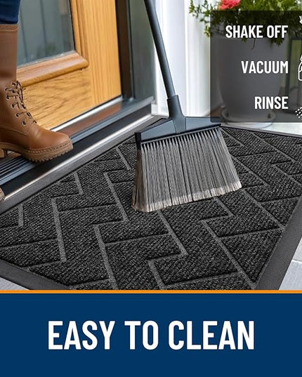 OLANLY Front Door Mat Indoor Outdoor Entrance, Waterproof All-Season, All-Weather Doormat, Sturdy Natural Rubber, Low Profile, Easy Clean Patio Porch Entryway Mat, Herringbone Brick (Black, 47x17)