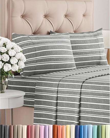 King Size 4 Piece Sheet Set - Comfy Breathable & Cooling Bed Sheets Set - Hotel Luxury Bedding for Women, Men, Kids, Teens, Boys & Girls - Deep Pockets, Soft, Wrinkle Free - Oeko-Tex - Grey Stripes 3