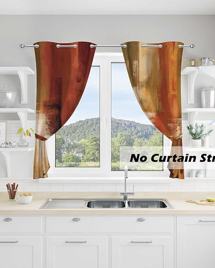 Asuexpect Burnt Orange Kitchen Curtains 2 Panels Abstract Rust Curtain Room Darkening Grommet Window Drapes Modern Decorative Window Treatments, 26x36 Inches