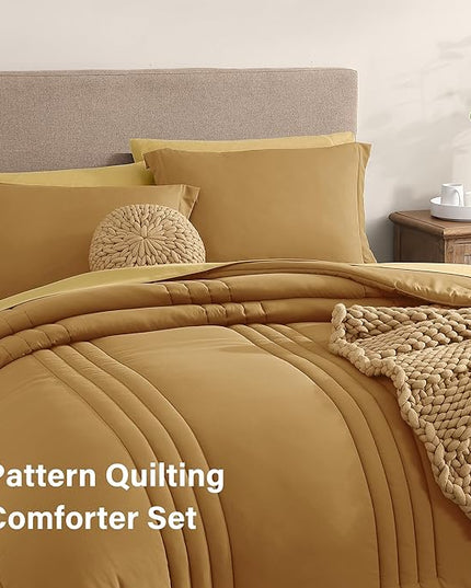 Monbix King Size Comforter Set - 7 Pieces Bed in a Bag King, Desert Yellow Bedding Sets with Comforter, All Seasons Down Alternative Comforter Bed Set with Sheets, Pillowcases & Shams