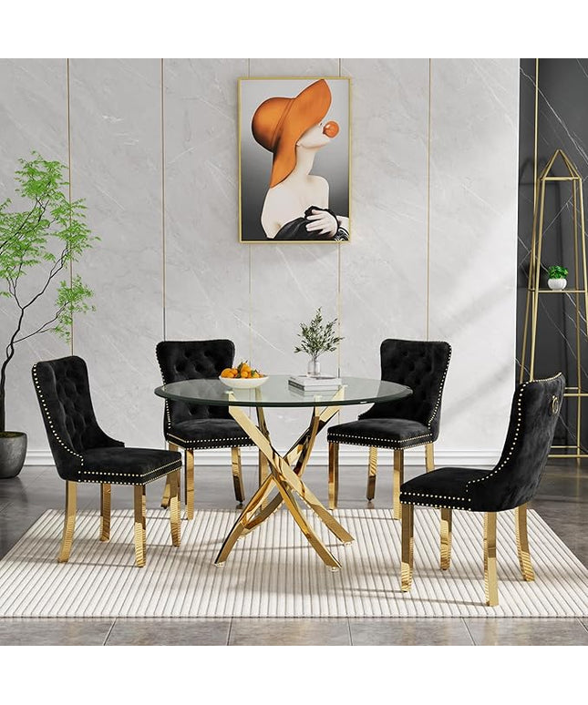 HomVent Round Glass Dining Table Set for 4, Modern Kitchen Table Set and Chairs, Round Glass Dining Room Table Set for Kitchen