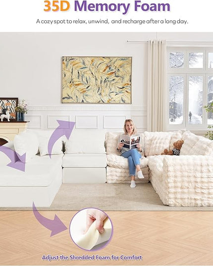 TYBOATLE 135’’ Boneless Slow-Rebound Memory Foam Couch, Cloud Sectional Couches for Living Room w/Upgraded Fabric, Deep Seat Comfy Fluffy U Shaped Modular Sectional Sofa w/Chaise (Beige, 8U)