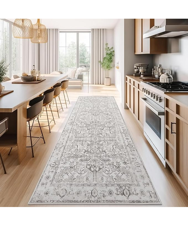 jinchan Lima Kitchen Runner Rug 3x10 - Vintage Floral Machine Washable Non-Slip Hallway Runner Rug with Rubber Backing Ultra-Thin Carpet for Bedroom Laundry Room Farmhouse (3x10ft, Taupe)