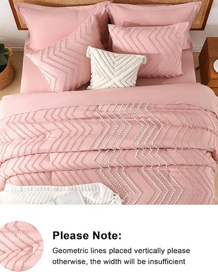 Litanika Blush Pink King Size Comforter Set with Sheets - 7 Pieces Bed in a Bag King Boho Tufted Complete Bedding Sets with Comforter, Sheets, Pillowcases & Shams