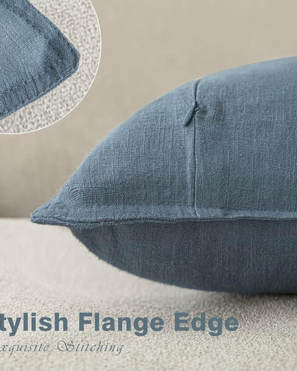 Foindtower Set of 2, Decorative Linen Soild Throw Pillow Covers Soft Accent Cushion Euro Case Boho Farmhouse Pillowcase for Chair Couch Sofa Bedroom Living Room Home Decor 16 x 16 Inch Misty Blue