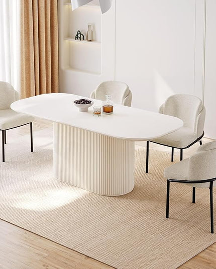 Guyii 5-Piece Oval Dining Table Set, 70" Modern Kitchen Table with 4 Chairs, Indoor Rectangular Dining Room Tables for Kitchen, Living Room, Cream White