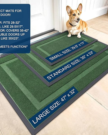 OLANLY Front Door Mat Indoor Outdoor Entrance, Waterproof All-Season, All-Weather Doormat, Sturdy Natural Rubber, Fade Resistant, Low Profile, Easy Clean Patio Porch Entryway Mat, 59x23, Green