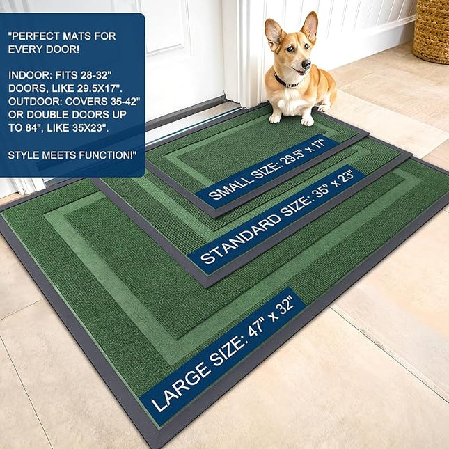 OLANLY Front Door Mat Indoor Outdoor Entrance, Waterproof All-Season, All-Weather Doormat, Sturdy Natural Rubber, Fade Resistant, Low Profile, Easy Clean Patio Porch Entryway Mat, 59x23, Green