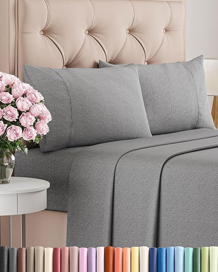 King Size 4 Piece Sheet Set - Comfy Breathable & Cooling Bed Sheets Set - Hotel Luxury Bedding for Women, Men, Kids, Teens, Boys & Girls - Deep Pockets, Soft & Wrinkle Free - Grey (Heathered Sheets)