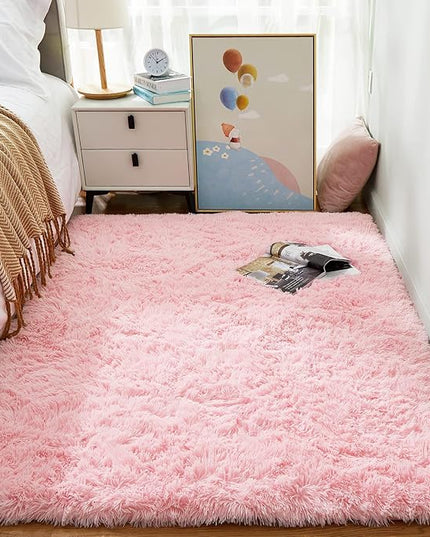 Ophanie 3x5 Pink Rug, Bedside Preppy Dorm Area Rug, College Essentials Non Slip Small Carpets for Bedroom, Anti Slip Fluffy Living Room Rugs Home Decor Aesthetic, Nursery