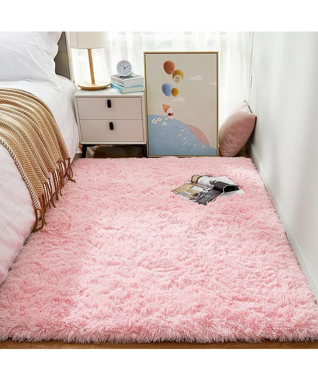 Ophanie 3x5 Pink Rug, Bedside Preppy Dorm Area Rug, College Essentials Non Slip Small Carpets for Bedroom, Anti Slip Fluffy Living Room Rugs Home Decor Aesthetic, Nursery