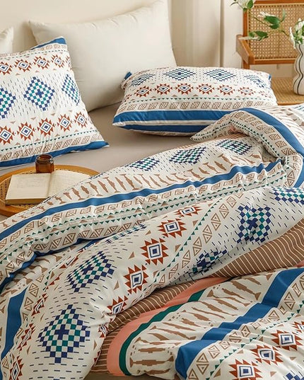 Luxlovery Aztec Comforter Set King Beige Blue Bohemian Bedding Set King Southwestern Exotic Ethnic Rustic Native American Navajo Bedding Set Folkloric Comforter Set Women Men