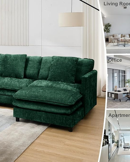 Modular Sectional Sofa,143.31'' Modern Sofa Sleeper Couch,Comfy Cloud Couches with 3 Seat & 2 Ottoman & 3 Pillows Sofa Set,Deep Seat Sofa with Movable Ottoman for Living Room,Chenille(Green, U Shaped)