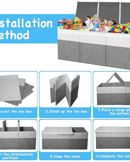 Large Toy Box Chest,Toy Storage Organizer,Storage Bins with Lids,Stuffed Animal Storage,Toy Bins for Kids,Toddlers,Baby,Girls,Nursery,Living room,playroom(Grey)