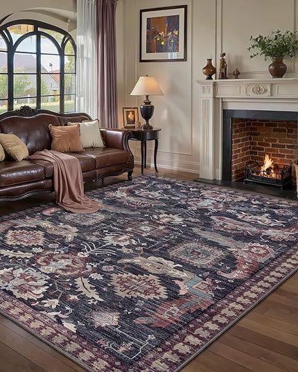 Ciicool Area Rug 5x7ft Washable Rugs for Living Room Non-Slip Indoor Rugs Large Low-Pile Mat Floor Carpet Vintage Rug for Bedroom Dinning Foyer Decor
