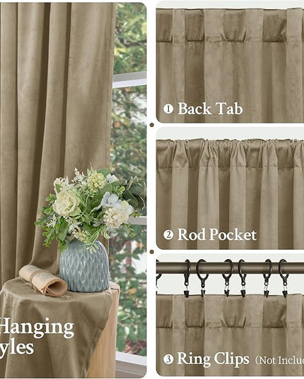 LAMIT Dark Taupe Velvet Curtains 120 Inch for Living Room, Thick Thermal Insulated Drapes Room Darkening Country Decor Back Tab and Rod Pocket Panels for Bedroom, 2 Panels, 52 x 120 Inch