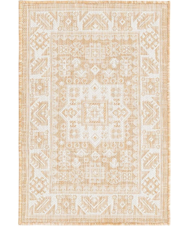 Rugs.com Outdoor Aztec Collection Rug – 2' x 3' Natural Flatweave Rug Perfect for Living Rooms, Large Dining Rooms, Open Floorplans