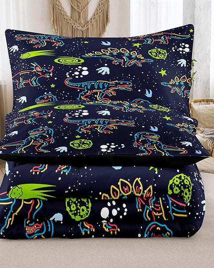 NINENINE Dinosaur Comforter Sets for Boys,Kids Dinosaur Bedding Set,Twin Size Bedding Sets for Boys Kids,Dark Blue Comforter Set with 1 Comforter 1 Pillowcase