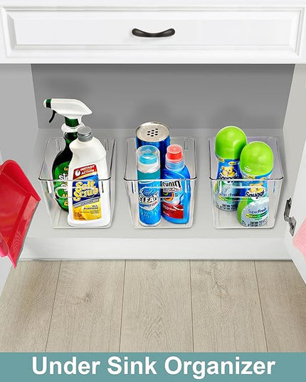Sorbus 2 Pack Small Clear Plastic Storage Bins, Clear Organizer Bins with Handle for Kitchen, Pantry, Cabinet, Refrigerator, Craft, Toys, Clothes, Closet, Under Sink, Bathroom Organizers and Storage