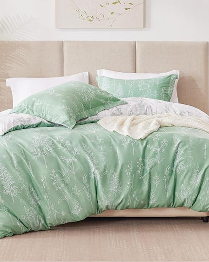 Love's cabin Comforter King Size Set - Sage Green King Comforter Set, 3 Pieces Cute Floral Bedding Sets for All Seasons,1 Soft Reversible Botanical Flowers Comforter and 2 Pillow Shams
