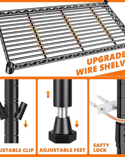 REIBII 1000LBS Wire Shelving Unit, 5 Tier Adjustable Metal Storage Shelves for Kitchen Pantry Office Steel Organizer Wire Rack for Narrow Space, 13.4" D x 23.2" W x 60" H, Black,2PCS