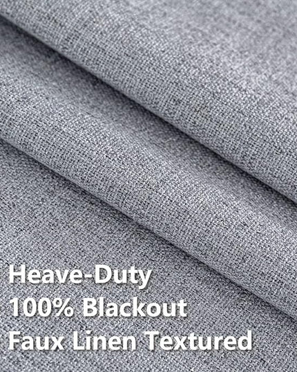 100% Blackout Curtains 108 inch Length 2 Panels Faux Linen Long Drapes for Bedroom Living Room Black Out Room Darkening Curtain Thermal Insulated Back Tab Rod Pocket(W37 x L108, Light Grey)