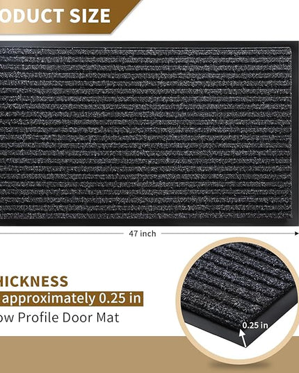 Yimobra Front Door Mat Outdoor Indoor Entrance, 100% Waterproof All-Season All Weather Doormat, Welcome Matt Outside Entry, Non Slip, Low Profile, Heavy Duty Patio Porch Floor Mats,47 x 32,Black Grey
