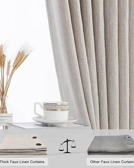 Jacquard Linen Curtains 63 inch Length 2 Panels Thick Faux Linen Blended Window Drapes Burlap Textured Curtains with Grommet for Living Room Bedroom Farmhouse (42x63 Beige) Natural