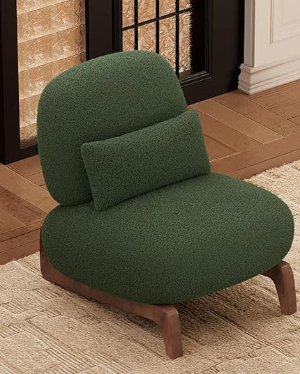 Morden Fort Modern Accent Chairs Set of 2, Sturdy Tilted Wood Legs with Thick Cushion Comfy Lumbar Pillow Armless Reading Chairs for Living Room Lounge Bedroom - Forest Green