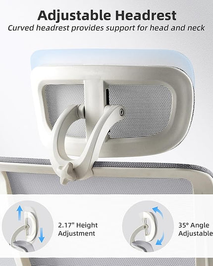 Foldable Office Chair with Foot Rest, Ergonomic Office Chair with Adjustable Lumbar Support, Headrest, Armrest, Home Office Desk Chairs for Space Saving, Grey