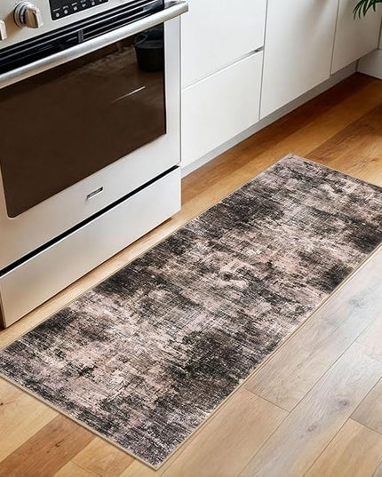 IOHOUZE Abstract Runner Rug 2x5 Ft Washable Runners for Hallways, Non Slip Kitchen Runner Printed Faux Wool Entryway Runner Indoor, Modern Abstract Floor Carpet for Hall Kitchen Bedroom, Brown/Rust