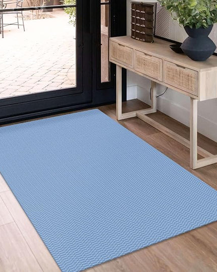 KOZYFLY Washable Entryway Rug 3x5 Ft Area Rugs Cotton Rubber Backed Throw Rugs Indoor Door Mat Kitchen Rugs Braided Floor Carpet for Front Entrance Bathroom Kitchen Living Room, Blue