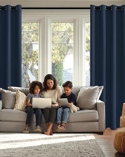 JIUZHEN Navy Blackout Curtains with Tiebacks - Thermal Insulated, Light Blocking/Noise Reducing Grommet Curtain Drapes for Bedroom/Living Room, Set of 2 Window Curtain Panels, 42 x 84 Inch Length